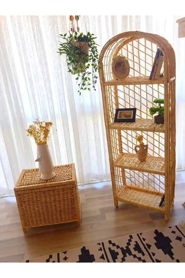 4 Bölmeli Hasır Kitaplık-çiçeklik-ayakkabılık